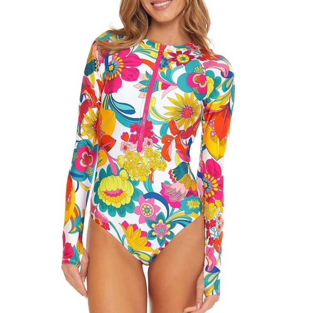 NWT Trina Turk Fontaine Zip Front Paddlesuit One Piece Surfsuit Swimsuit